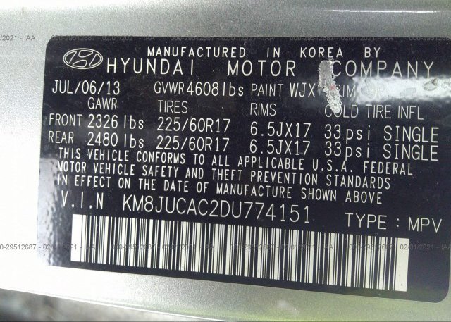 KM8JUCAC2DU774151 2013 HYUNDAI TUCSON
