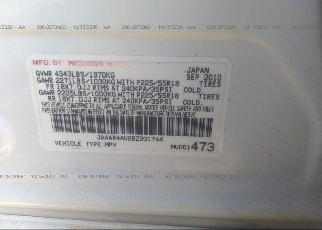 JA4AR4AU2BZ001744 2011 MITSUBISHI OUTLANDER SPORT