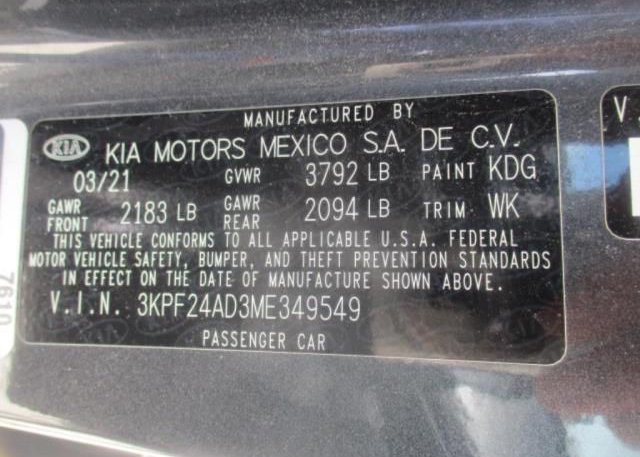 2021 KIA FORTE(VIN: 3KPF24AD3ME349549