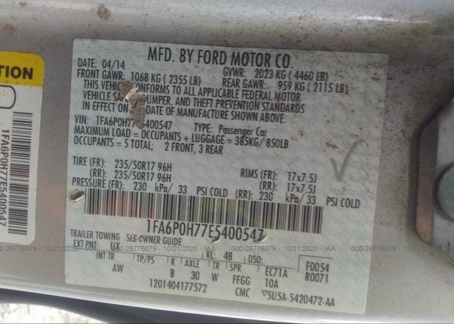 1FA6P0H77E5400547 2014 FORD FUSION