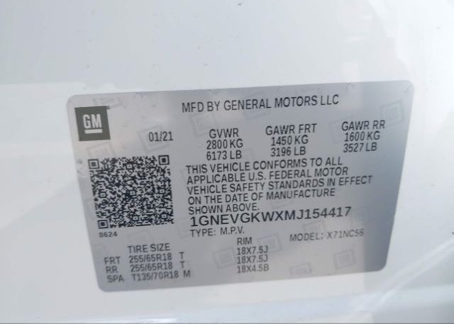 2021 CHEVROLET TRAVERSE(VIN: 1GNEVGKWXMJ154417