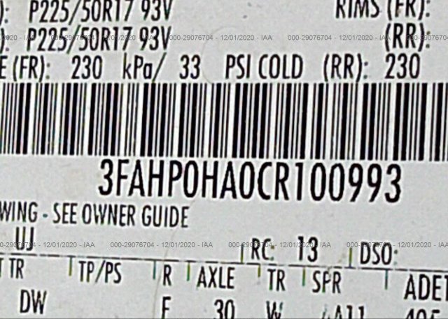 3FAHP0HA0CR100993 2012 FORD FUSION