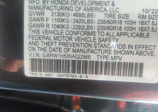 2022 HONDA CR-V(VIN: 5J6RW1H53NA022968