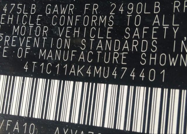 2021 TOYOTA CAMRY(VIN: 4T1C11AK4MU474401
