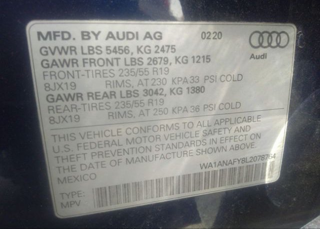 2020 AUDI Q5 VIN: WA1ANAFY8L2078764