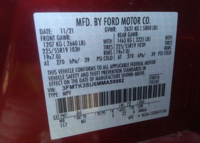 2021 FORD MUSTANG MACH-E(VIN: 3FMTK3SU6MMA59982