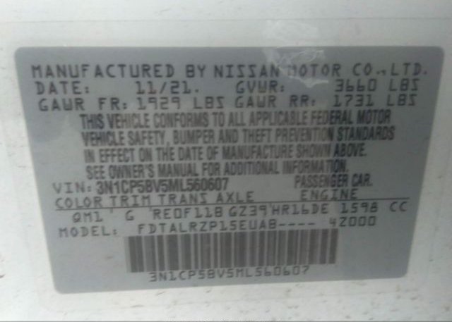 2021 NISSAN KICKS(VIN: 3N1CP5BV5ML560607