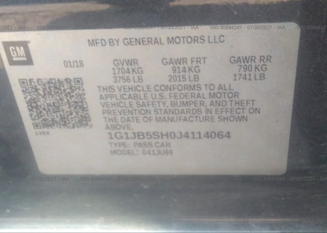 2018 CHEVROLET SONIC VIN: 1G1JB5SH0J4114064