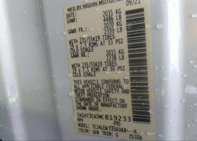 2021 NISSAN ROGUE(VIN: 5N1AT3CA5MC819233