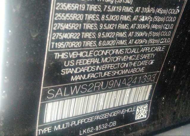 2022 LAND ROVER RANGE ROVER SPORT(VIN: SALWS2RU9NA241393