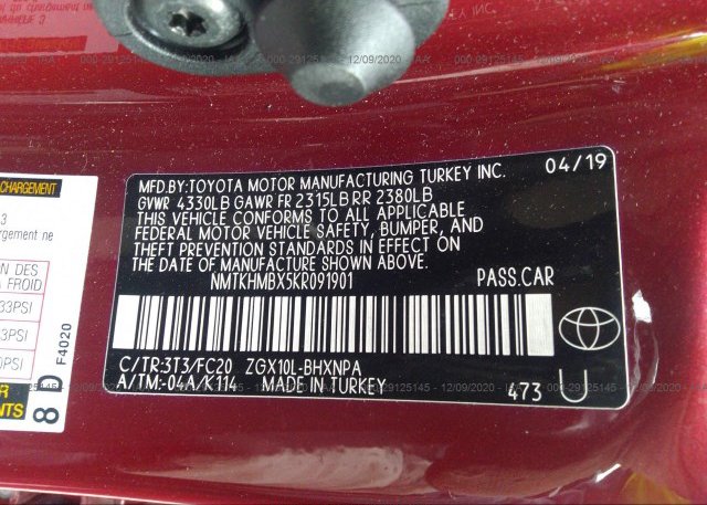 NMTKHMBX5KR091901 2019 TOYOTA C-HR
