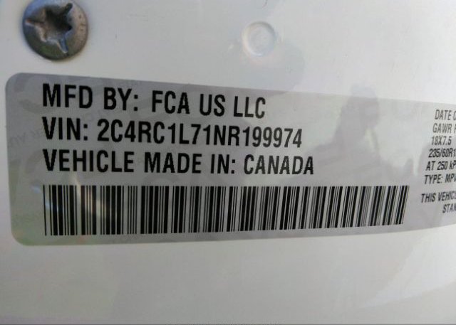 2022 CHRYSLER PACIFICA(VIN: 2C4RC1L71NR199974