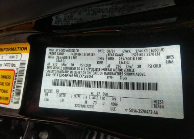 2021 FORD RANGER(VIN: 1FTER4FH6MLD72804