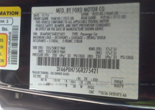3FA6P0H75GR275421 2016 FORD FUSION