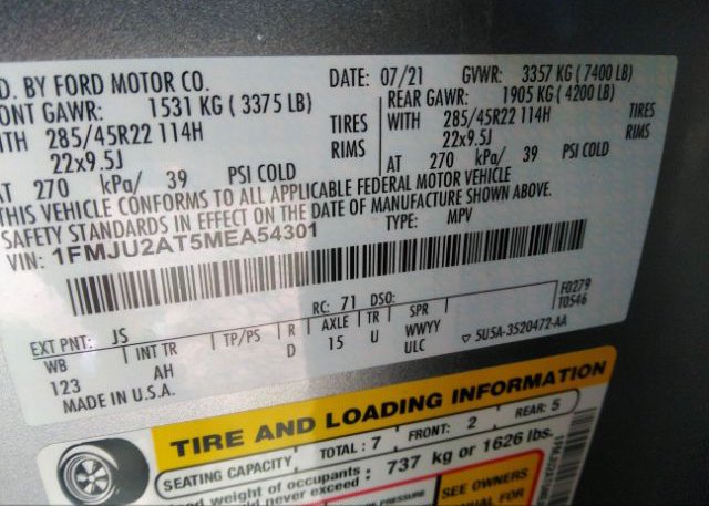 2021 FORD EXPEDITION(VIN: 1FMJU2AT5MEA54301