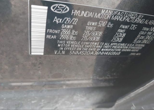 2022 HYUNDAI SANTA FE(VIN: 5NMS2DAJ6NH460868