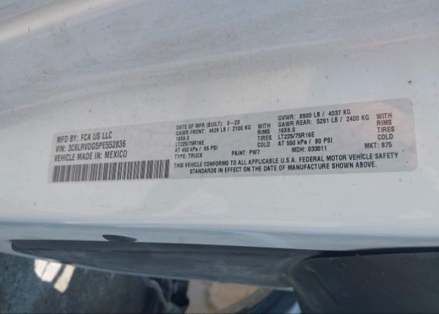 2023 RAM PROMASTER CARGO VAN(VIN: 3C6LRVDG5PE552836
