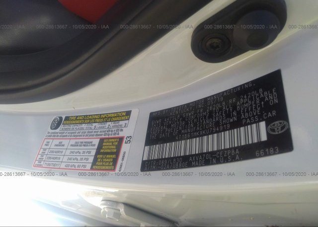 4T1B61HKXKU794919 2019 TOYOTA CAMRY