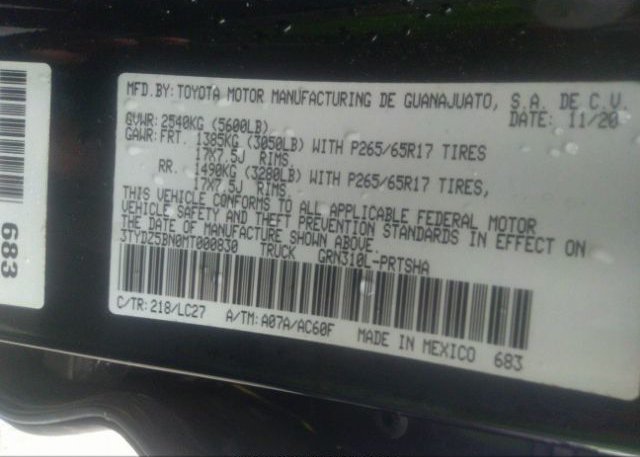 2021 TOYOTA TACOMA 4WD(VIN: 3TYDZ5BN0MT000830