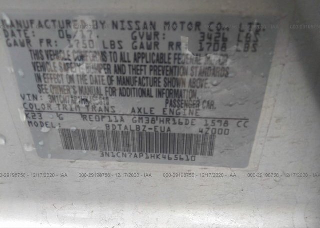 3N1CN7AP1HK465610 2017 NISSAN VERSA SEDAN