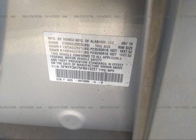 5FNYF3H75FB013227 2015 Honda PILOT