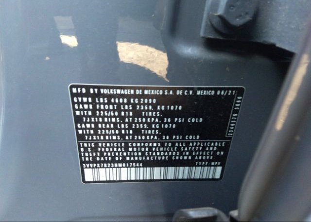 2022 VOLKSWAGEN TAOS(VIN: 3VVPX7B23NM017544