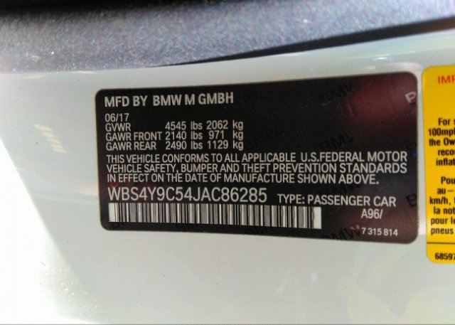 2018 BMW M4 VIN: WBS4Y9C54JAC86285