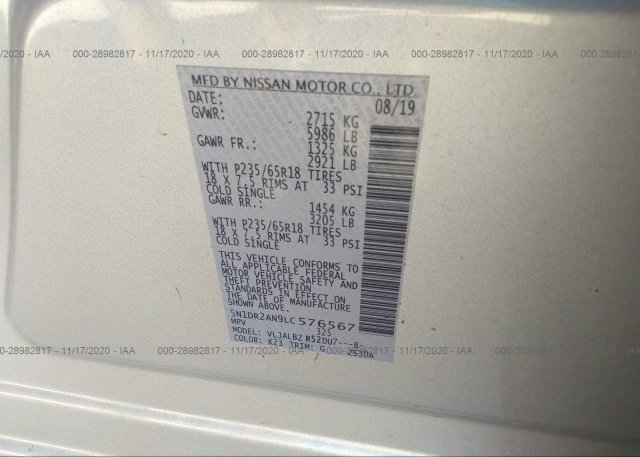 5N1DR2AN9LC576567 2020 NISSAN PATHFINDER