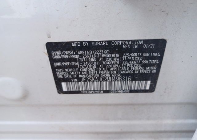 2021 SUBARU FORESTER(VIN: JF2SKAJC2MH496316