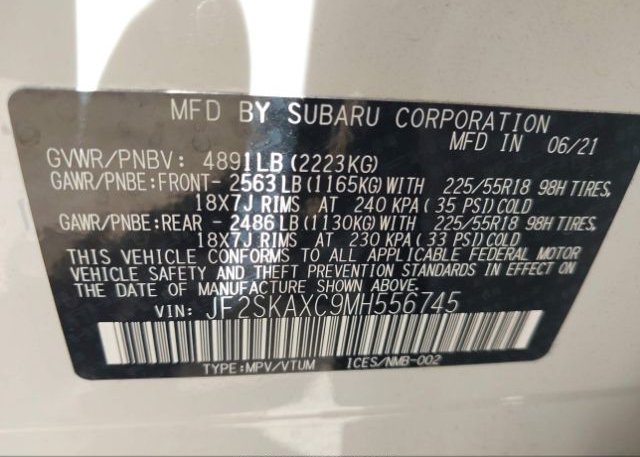 2021 SUBARU FORESTER(VIN: JF2SKAXC9MH556745