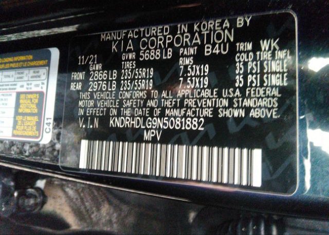 2022 KIA SORENTO HYBRID(VIN: KNDRHDLG9N5081882