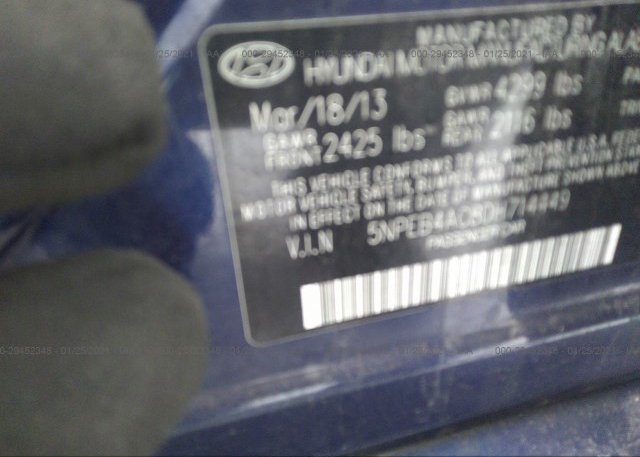 5NPEB4AC8DH714449 2013 HYUNDAI SONATA