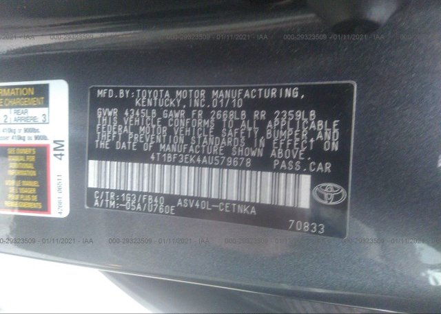 4T1BF3EK4AU579678 2010 TOYOTA CAMRY