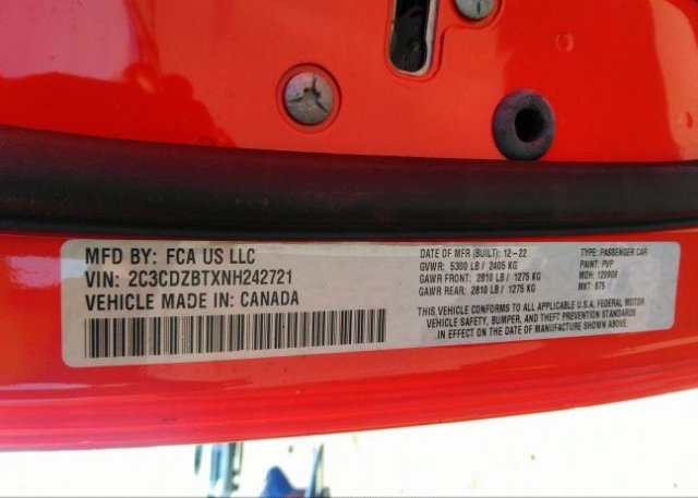 2022 DODGE CHALLENGER(VIN: 2C3CDZBTXNH242721