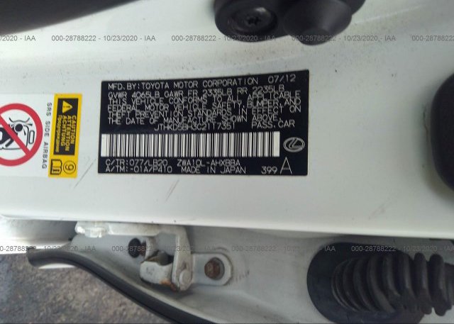 JTHKD5BH3C2117351 2012 LEXUS CT 200H