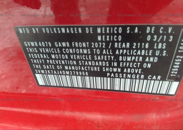 3VW2K7AJ4DM279956 2013 VOLKSWAGEN JETTA SEDAN