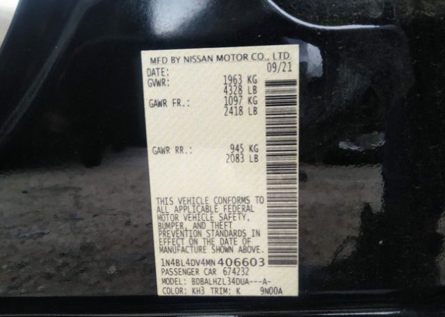 2021 NISSAN ALTIMA(VIN: 1N4BL4DV4MN406603
