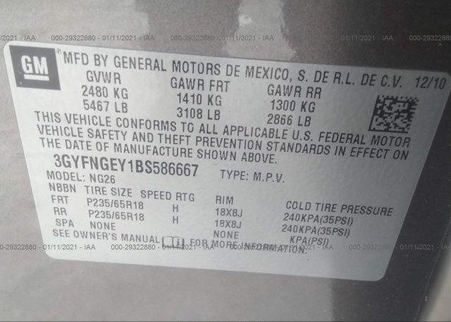 3GYFNGEY1BS586667 2011 CADILLAC SRX