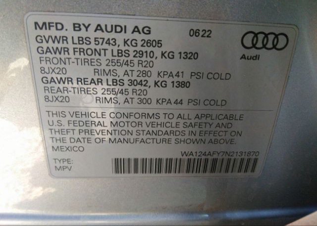 2022 AUDI SQ5 SPORTBACK(VIN: WA124AFY7N2131870