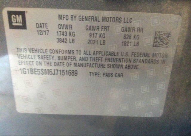 2018 CHEVROLET CRUZE VIN: 1G1BE5SM6J7151689