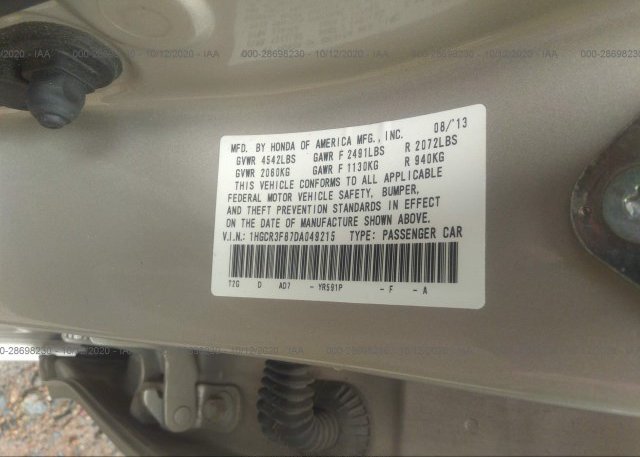 1HGCR3F87DA049215 2013 HONDA ACCORD SDN