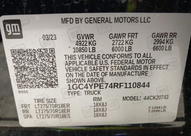 2024 CHEVROLET SILVERADO 2500HD(VIN: 1GC4YPE74RF110844