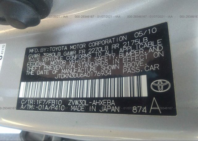 JTDKN3DU6A0176934 2010 TOYOTA PRIUS