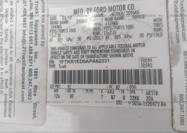 1FTKR1ED0APA62331 2010 FORD RANGER
