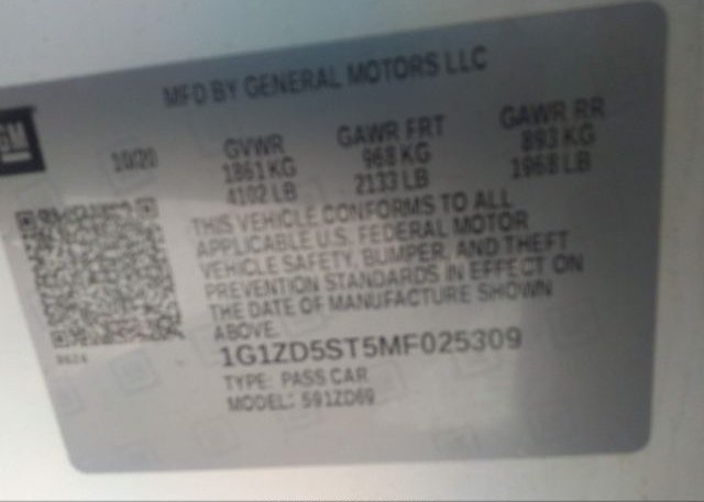 2021 CHEVROLET MALIBU(VIN: 1G1ZD5ST5MF025309