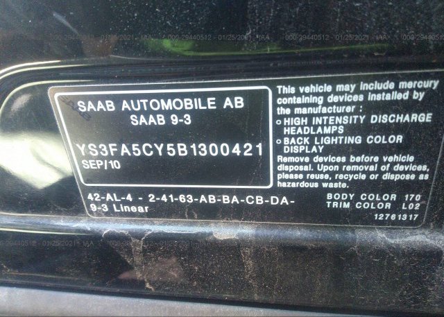 YS3FA5CY5B1300421 2011 SAAB 9-3
