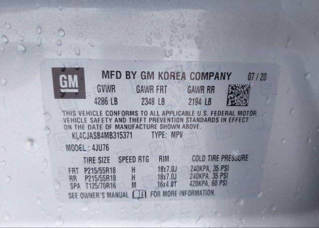 2021 BUICK ENCORE(VIN: KL4CJASB4MB315371