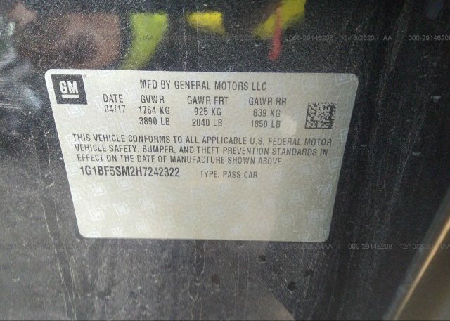 1G1BF5SM2H7242322 2017 CHEVROLET CRUZE