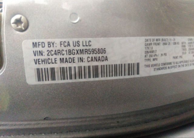 2021 CHRYSLER PACIFICA(VIN: 2C4RC1BGXMR595806