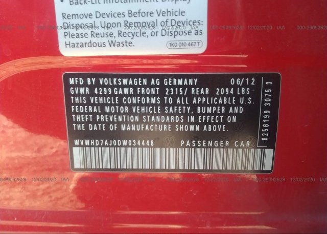 WVWHD7AJ0DW034448 2013 VOLKSWAGEN GTI
